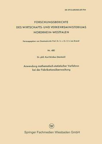 Cover image for Anwendung Mathematisch-Statistischer Verfahren Bei Der Fabrikationsuberwachung