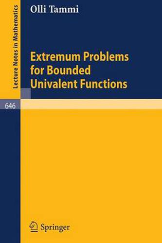 Cover image for Extremum Problems for Bounded Univalent Functions