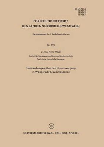 Cover image for Untersuchungen UEber Den Umformvorgang in Waagerecht-Stauchmaschinen