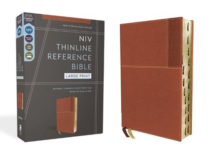 Cover image for NIV, Thinline Reference Bible, Large Print, Leathersoft, Brown, Red Letter, Thumb Indexed, Comfort Print