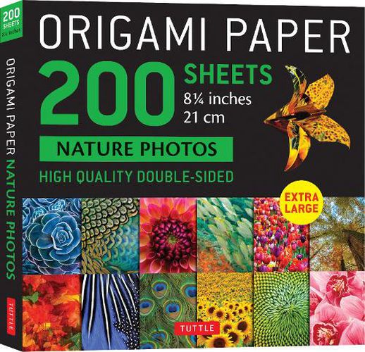 Cover image for Origami Paper 200 Sheets Nature Photos 8 1/4  (21 CM): Extra Large Tuttle Origami Paper: High-Quality Double Sided Origami Sheets Printed with 12 Different Photographs (Instructions for 6 Projects Included)