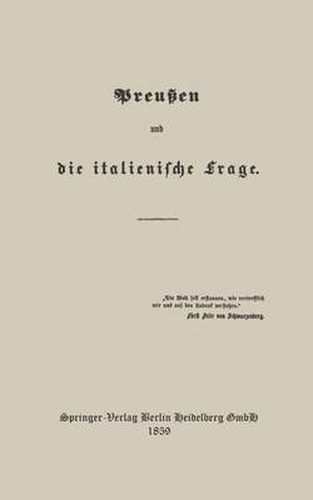 Cover image for Preussen Und Die Italienische Frage