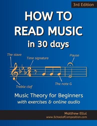 Cover image for How to Read Music in 30 Days: Music Theory for Beginners - with exercises & online audio