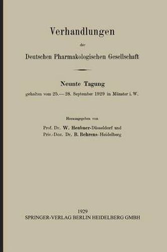 Cover image for Verhandlungen Der Deutschen Pharmakologischen Gesellschaft