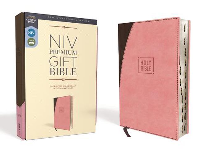 Cover image for NIV, Premium Gift Bible, Leathersoft, Pink/Brown, Red Letter, Thumb Indexed, Comfort Print: The Perfect Bible for Any Gift-Giving Occasion