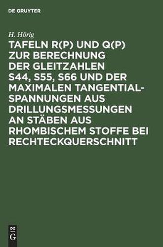 Cover image for Tafeln R(p) Und Q(p) Zur Berechnung Der Gleitzahlen S44, S55, S66 Und Der Maximalen Tangentialspannungen Aus Drillungsmessungen an Staben Aus Rhombischem Stoffe Bei Rechteckquerschnitt: Auch Fur Analoge Berechnung Bei Isotropie