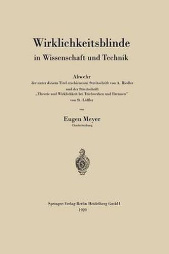 Cover image for Wirklichkeitsblinde in Wissenschaft Und Technik