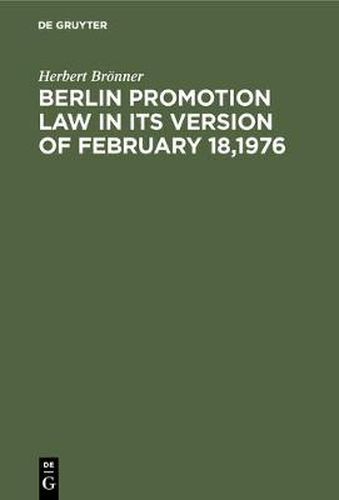 Cover image for Berlin promotion law in its version of February 18,1976