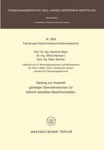 Cover image for Katalog Zur Auswahl Gunstiger Geometrieformen Fur Statisch Belastete Maschinenbetten