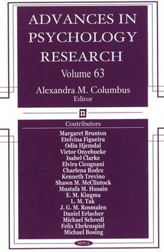 Cover image for Advances in Psychology Research: Volume 63