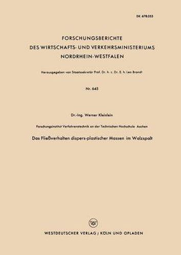 Cover image for Das Fliessverhalten Dispers-Plastischer Massen Im Walzspalt