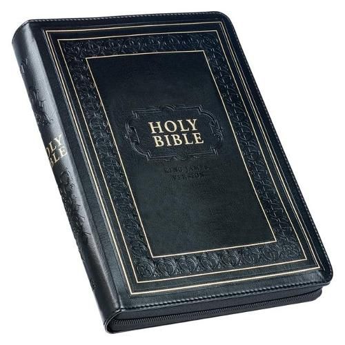 Cover image for KJV Holy Bible, Giant Print Full-Size Faux Leather W/Thumb Index & Ribbon Marker, Red Letter Edition, King James Version, Black, Zipper Closure