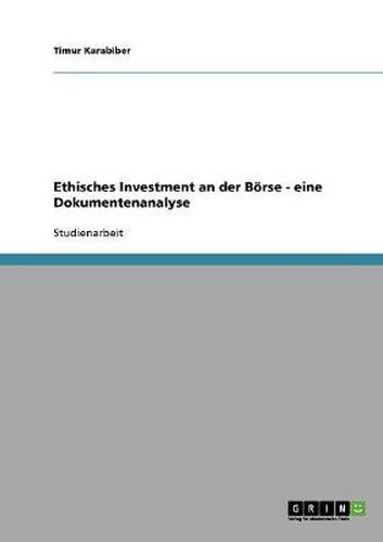 Cover image for Ethisches Investment an der Boerse - eine Dokumentenanalyse
