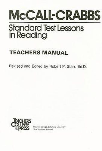 Cover image for McCall-Crabbs Standard Test Lessons in Reading, Teachers Manual/Answer Key