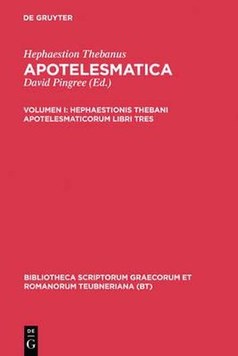 Cover image for Apotelesmaticorum, Vol. I CB
