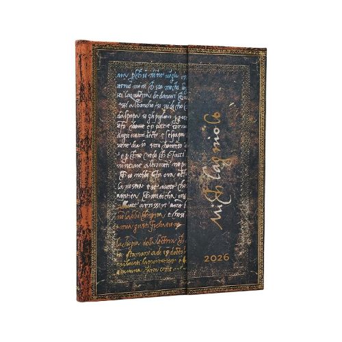 Cover image for 2026 Michelangelo, Handwriting (Embellished Manuscripts Collection) Ultra 12-month Horizontal Hardcover Flexi Dayplanner 2026 (Wrap Closure)