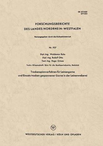 Cover image for Trockenspinnverfahren Fur Leinengarne Und Einsatz Trocken Gesponnener Garne in Der Leinenweberei