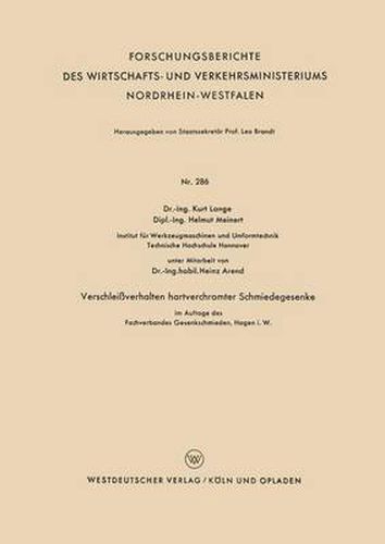 Cover image for Verschleissverhalten Hartverchromter Schmiedegesenke Im Auftage Des Fachverbandes Gesenkeschmieden, Hagen I. W.