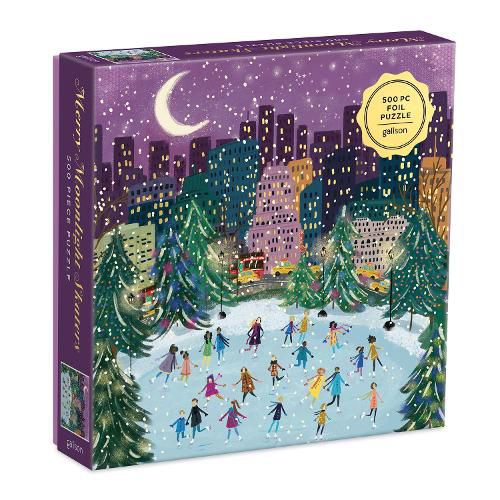 Cover image for Merry Moonlight Skaters 500 Piece Foil Puzzle