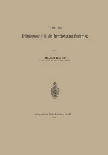 Cover image for Ueber Das Collationsrecht in Den Franzoesischen Coutumes