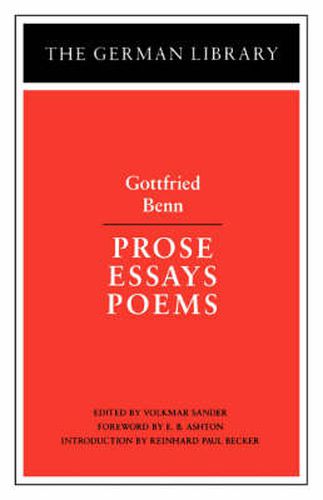 Prose Essays Poems: Gottfried Benn