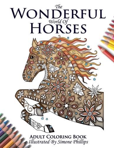 Cover image for The Wonderful World of Horses - Adult Coloring / Colouring Book