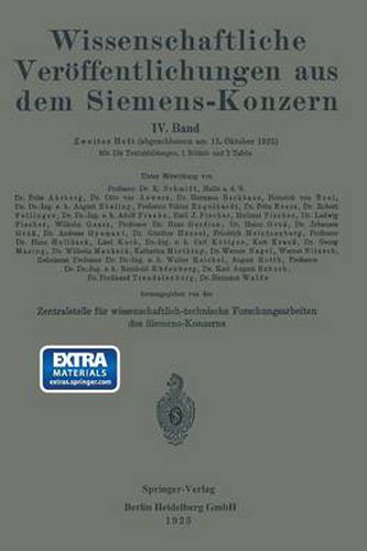 Wissenschaftliche Veroeffentlichungen Aus Dem Siemens-Konzern: IV. Band. Zweites Heft