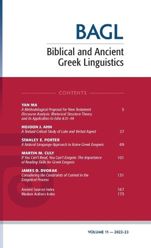 Cover image for Biblical and Ancient Greek Linguistics, Volume 11