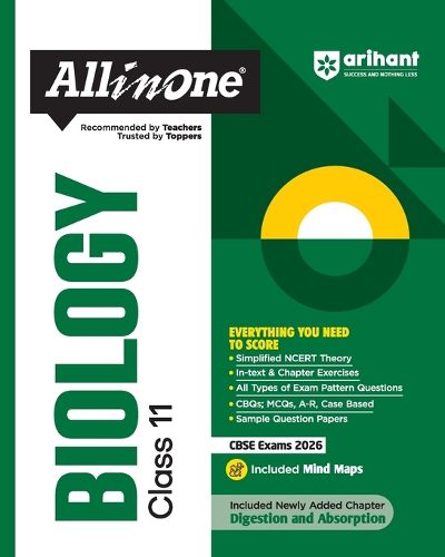 Cover image for Arihant All in One Biology Class 11 for Cbse Exams 2025-26 as Per Latest Syllabus Simplified Theory, in Text & Chapter Exercises, All Types of Exam Pattern Questions, Cbqs, MCQS, A-R, Case Based, Sample Question Papers, Mind Maps
