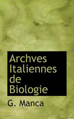 Cover image for Archves Italiennes de Biologie