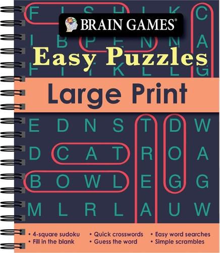 Brain Games - Easy Puzzles - Large Print: 4-Square Sudoku, Quick Crosswords, Easy Word Searches, Fill in the Blank, Guess the Word, Simple Scrambles, and More!