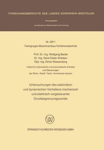 Cover image for Untersuchungen Des Stationearen Und Dynamischen Verhaltens Mechanische Und Elektrisch Vorgesteuerter Druckbegrenzungsventile