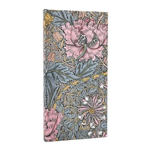 Cover image for 2026 Morris Pink Honeysuckle (William Morris) Slim 12-month Horizontal Hardcover Flexi Dayplanner 2026 (Elastic Band Closure)