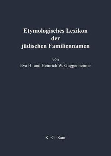 Cover image for Etymologisches Lexikon Der Judischen Familiennamen