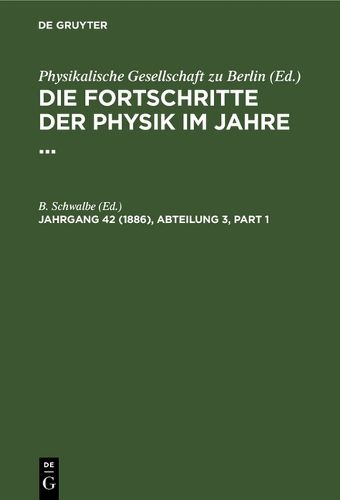 Cover image for Die Fortschritte Der Physik Im Jahre 1886