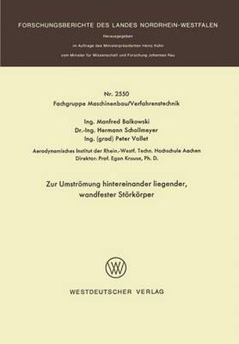Cover image for Zur Umstroemung Hintereinander Liegender, Wandfester Stoerkoerper