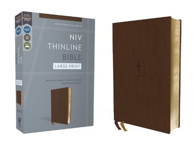 Cover image for NIV, Thinline Bible, Large Print, Leathersoft, Brown, Red Letter, Comfort Print