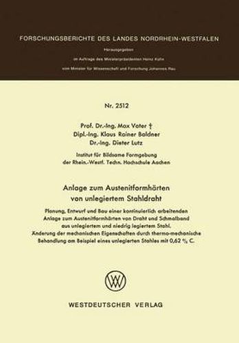 Cover image for Anlage Zum Austenglishitformhartenglish Von Unlegiertem Stahldraht