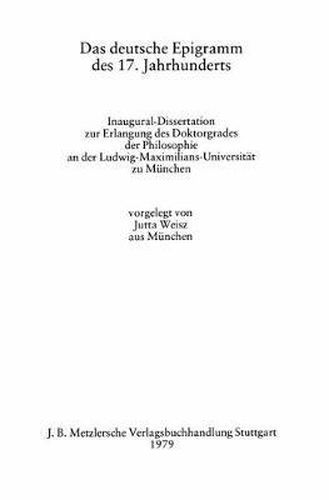 Cover image for Das Deutsche Epigramm Des 17. Jahrhunderts