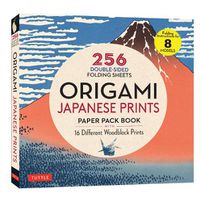 Cover image for Origami Japanese Prints Paper Pack Book: 256 Double-Sided Folding Sheets with 16 Different Japanese Woodblock Prints with solid colors on the back (Includes Instructions for 8 Models)