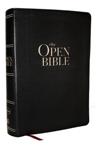 Cover image for The Open Bible: Read and Discover the Bible for Yourself (NKJV, Black Leathersoft, Red Letter, Comfort Print)