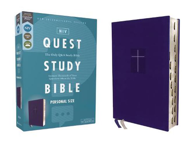 NIV, Quest Study Bible, Personal Size, Leathersoft, Blue, Thumb Indexed, Comfort Print: The Only Q and A Study Bible