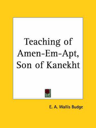 Cover image for Teaching of Amen-Em-Apt, Son of Kanekht (1924)