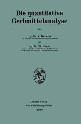 Cover image for Die Quantitative Gerbmittelanalyse