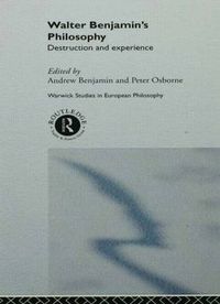 Cover image for Walter Benjamin's Philosophy: Destruction And Experience
