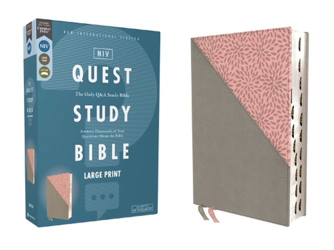 Cover image for NIV, Quest Study Bible, Large Print, Leathersoft, Gray/Pink, Thumb Indexed, Comfort Print