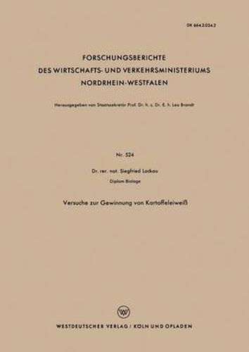 Cover image for Versuche Zur Gewinnung Von Kartoffeleiweiss