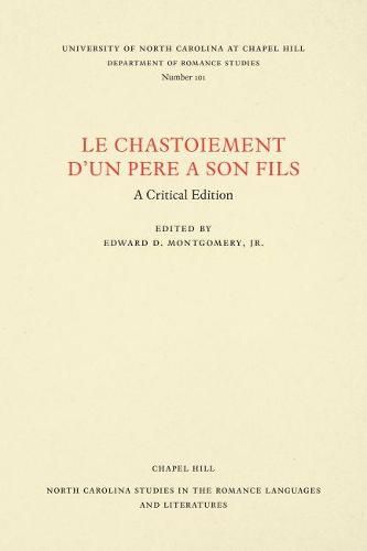 Cover image for Le Chastoiement d'un Pere a Son Fils: A Critical Edition