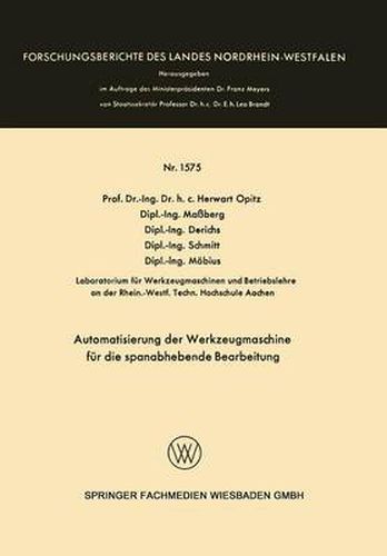 Cover image for Automatisierung Der Werkzeugmaschine Fur Die Spanabhebende Bearbeitung