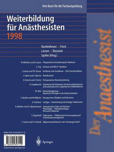 Cover image for Der Anaesthesist Weiterbildung fur Anasthesisten 1998: Ihre Basis fur die Facharztprufung